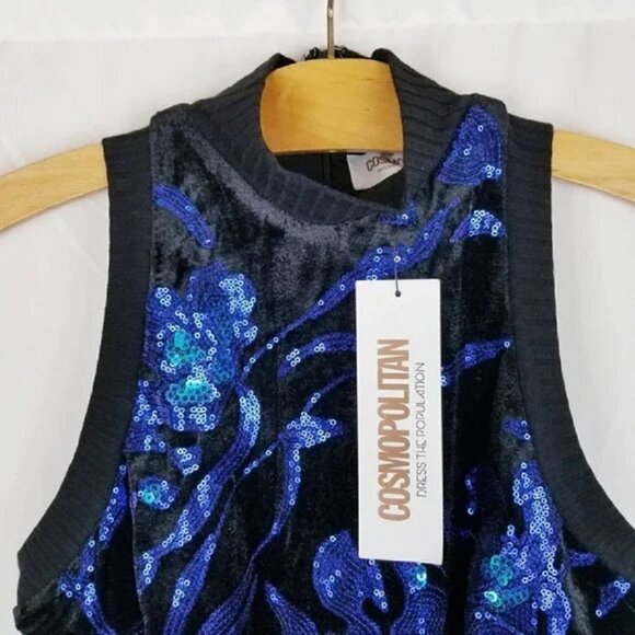 Cosmopolitan DDTP Madison Velvet Sequin Mini Dress 'Black/Cobalt Blue' Size S - Picture 11 of 13